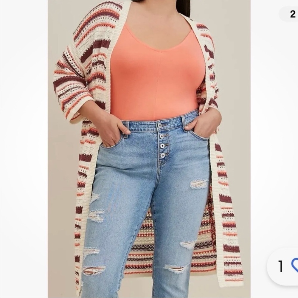 Torrid kimono sleeve crochet open long cardigan - Picture 3 of 10